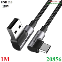 Cáp sạc nhanh 18W, dữ liệu USB-A to USB Type-C chuẩn 2.0 bẻ góc 90 độ đầu dài 1M Ugreen 20856