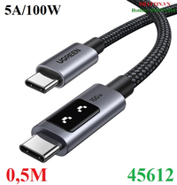 Cáp sạc nhanh 5A Uno USB-C sang USB-C dài 0,5M công suất 100W Ugreen 45612 cao cấp