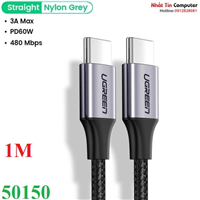 Cáp sạc nhanh 60W USB Type-C to Type-C dài 1M bọc nylon Ugreen 50150 cao cấp (dữ liệu)