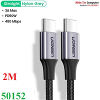 Cáp sạc nhanh 60W USB Type-C to Type-C dài 2M bọc nylon Ugreen 50152 cao cấp (dữ liệu)