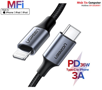 Cáp sạc USB Type-C to Lightning bọc dù dài 1,5m chuẩn MFI Apple,  sạc nhanh PD 36W Ugreen 60760