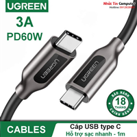 Cáp USB Type-C to USB Type-C dài 1m Ugreen 50230 hỗ trợ truyền hình ảnh 4K@60Hz và sạc PD