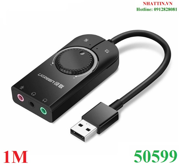 Card Sound USB 2.0 dài 1M có điều khiển volume hỗ trợ Mic&Loa chính hãng Ugreen 50599 cao cấp