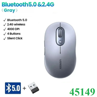 Chuột không dây 2.4Ghz + Bluetooth 5.0 dùng cho máy tính, laptop Ugreen 45149 cao cấp (Xám)