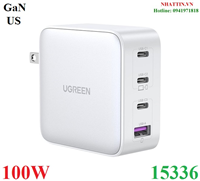 Củ sạc nhanh 100W GaN Nexode 4 cổng, 3 USB Type-C và 1 USB Type-A Hỗ trợ QC4+, PD3.0 Ugreen 15336