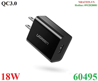 Củ sạc nhanh 18W chuẩn USB Type-A hỗ trợ QC 3.0 Ugreen 60495 cao cấp (Đen)