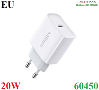 Củ sạc nhanh 20W chuẩn USB-C PD hỗ trợ QC 4.0 Ugreen 60450 cao cấp (EU)