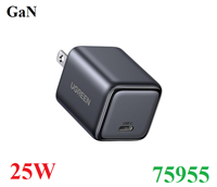 Củ sạc nhanh Nexode Mini 25W GaN cổng USB Type-C Ugreen 75955/X517 cao cấp (US Plug)