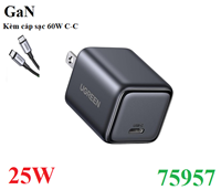 Củ sạc nhanh Nexode Mini 25W GaN cổng USB Type-C Ugreen 75957/X517 cao cấp (US Plug)