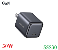 Củ sạc nhanh Nexode Mini 30W GaN cổng USB Type-C Ugreen 55530/X513 cao cấp (US Plug không gập)