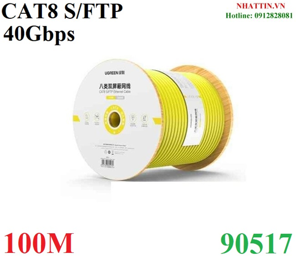 Cuộn cáp mạng Cat8 S/FTP băng thông 40GB 22AWG 8 lõi đồng 0.62mm dài 100M Ugreen 90517 (NW151 Vàng)
