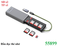 Đầu đọc thẻ nhớ SD/TF giao tiếp USB-A/USB-C kèm 11 khe đựng thẻ nhớ Ugreen 55899 cao cấp