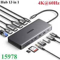 Docking Station Revodok Pro 13 in 1 ra HDMI, DP, USB, LAN, SD/TF, PD 100W Ugreen 15978 cao cấp