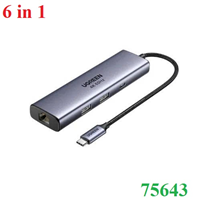 Hub 6 in 1 USB-C sang DP, USB 3.0 x3, Lan Gigabit, sạc PD 100W hỗ trợ 4K/60Hz Ugreen 75643 cao cấp