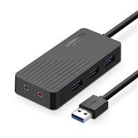 Hub chia 3 cổng USB 3.0 kèm Sound âm thanh 3.5mm dài 1M Ugreen 30421 cao cấp (Màu đen)