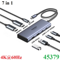 Hub chuyển đổi 7 in 1 USB Type-C sang HDMI 4K@60Hz, Type-C, USB 3.0, SD/TF Sạc PD 100W Ugreen 45379