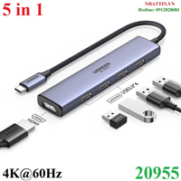 Hub chuyển đổi USB Type-C sang HDMI 4K60Hz, USB 3.0 x4 Ugreen 20955 cao cấp