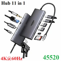 Hub USB Type-C 11 trong 1 HDMI 4K@60Hz, VGA 1080p, USB-C, USB-A, RJ45, SD/TF, 3.5mm Ugreen 45520