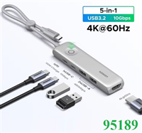 Hub USB Type-C 5 trong 1 ra HDMI 4K@60Hz, USB-A 2.0, USB-C 3.2, Sạc PD 100W Ugreen 95189/U601