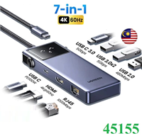 Hub USB Type-C Robogan 7 trong 1 ra HDMI 4K@60hz, USB, Lan 1Gbps, Sạc PD 100W Ugreen 45155 cao cấp
