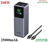 Pin sạc dự phòng Nexode 25000mAh 200W sạc nhanh 3 cổng Ugreen 35525B có màn hình cao cấp