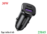 Sạc nhanh 2 cổng trên ô tô PD/QC/PPS/SCP công suất 30W Ugreen 25845 cao cấp