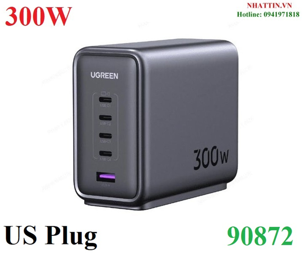 Sạc nhanh để bàn Nexode GaN 300W 5 cổng USB Type-C x4, Type-A x1 Ugreen 90872/CD333 cao cấp (US)