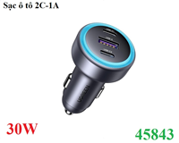 Sạc nhanh trên ô tô 3 cổng 2C1A công suất 30W Ugreen 45843/EC307 cao cấp