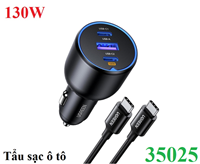 Sạc nhanh trên ô tô 3 cổng PD/QC 3.0 công suất 130W Ugreen 35025 cao cấp