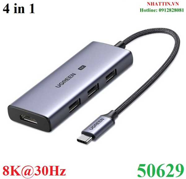 Thiết bị mở rộng 4 in 1 USB Type-C Thunderbolt 3 sang HDMI 8K@30Hz, x3 USB 3.0 Ugreen 50629 cao cấp