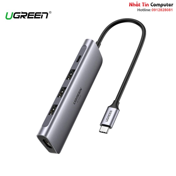 Hub USB Type-C 5 trong 1 Ugreen 15596 CM511, 1x HDMI 4K@30Hz, 3x USB-A 3.0,  USB-C PD 100W - Vi Tính Tấn Hưng
