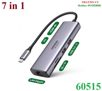 Thiết bị mở rộng 7 in 1 USB Type-C ra HDMI 4K@60hz/USB/LAN Gigabit/PD100W/SD/TF Ugreen 60515 cao cấp
