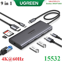 Thiết bị mở rộng 9 in 1 USB Type-C ra HDMI 4K@60hz/USB 3.2/LAN Gigabit/PD 100W/SD/TF Ugreen 15532