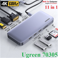 Thiết bị mở rộng USB Type-C 11 in 1 ra HDMI/DP 4K@60Hz/VGA/USB3.0/SD/TF/ PD 100w Ugreen 70305