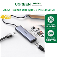 Thiết bị mở rộng USB type-C to HDMI 4K@60hz/ Hub USB 3.0/ SD/TF/Lan Gigabit chính hãng Ugreen 20954