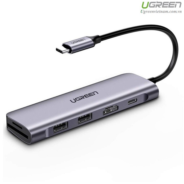 Thiết bị mở rộng USB type-C to HDMI/Hub USB 3.0/SD/TF hỗ trợ sạc cổng USB-C chính hãng Ugreen 70411