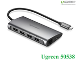 Thiết bị mở rộng USB type-C to HDMI/Hub USB 3.0/SD/TF/Lan Gigabit chính hãng Ugreen 50538 cao cấp