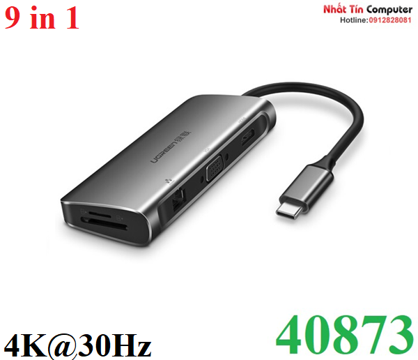 Thiết bị mở rộng USB type-C to HDMI/VGA/ Hub USB 3.0/ SD/TF/Lan Gigabit Ugreen 40873 Chính hãng